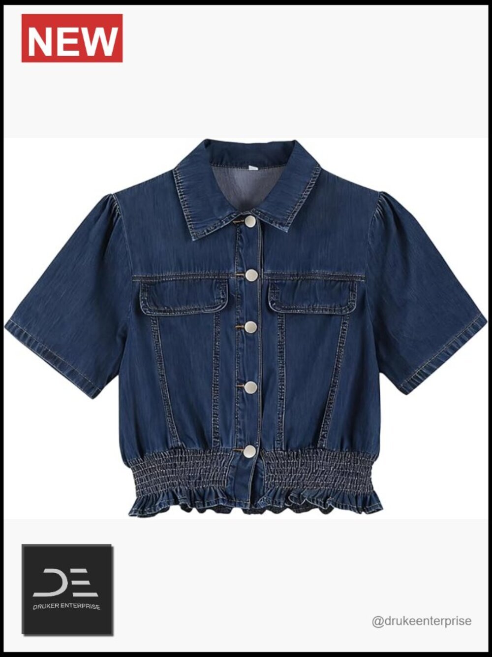Short Sleeve Denim Shirt Peplum Ruffle Hem Crop Top Cowgirl Outfit